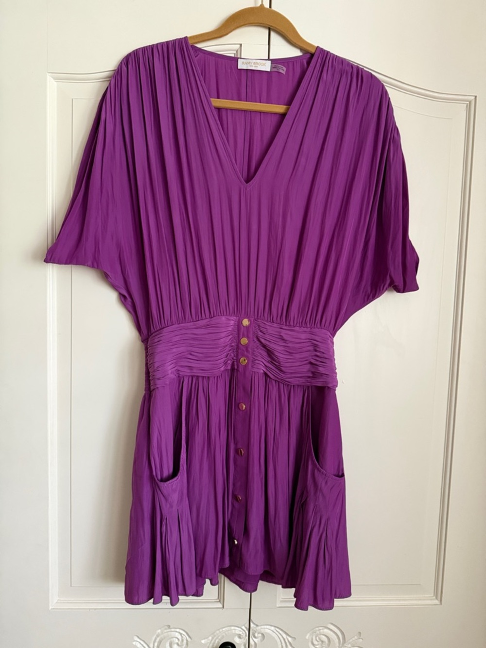 Ramy Brook Purple V-Neck Button Front Dress with Pockets